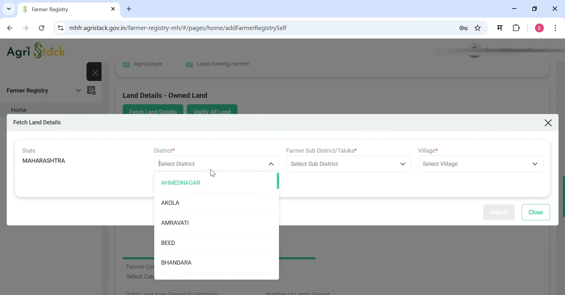 Fetch Land Records Screen